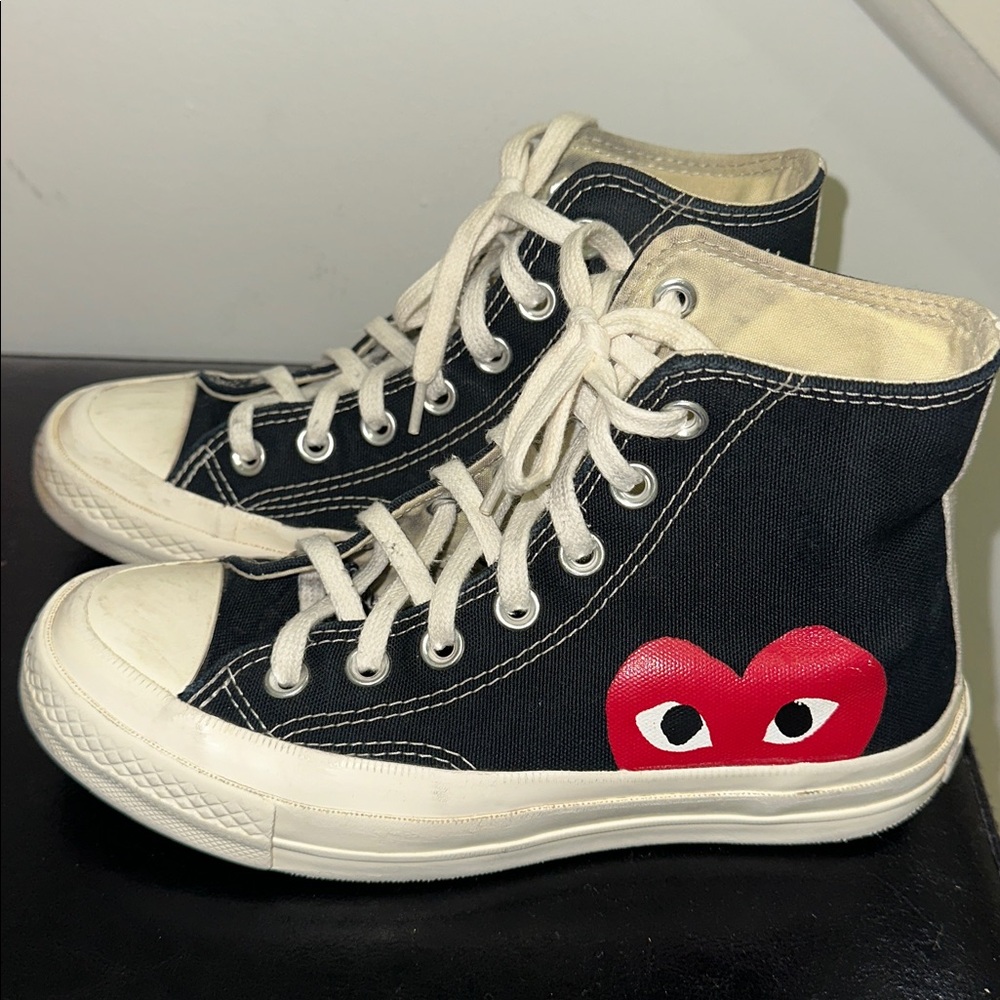 Converse x commes de garcon Black High-Tops with Red Heart Accent